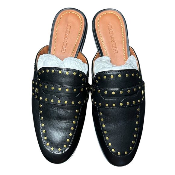 Coach Faye Studded Loafer Slide Mules - Black Leather - 7 - Picture 8 of 12